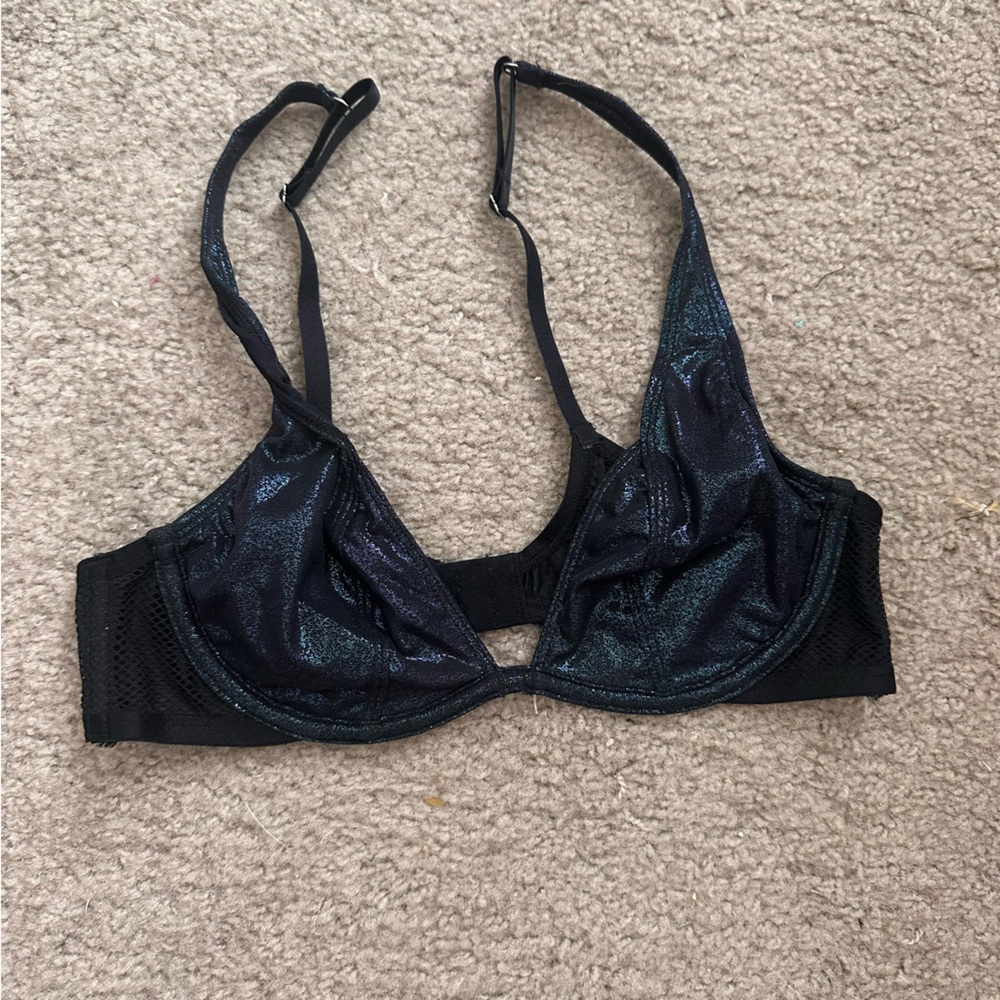 Savage x fenty oil slick 34b mesh underwire metallic blue bra